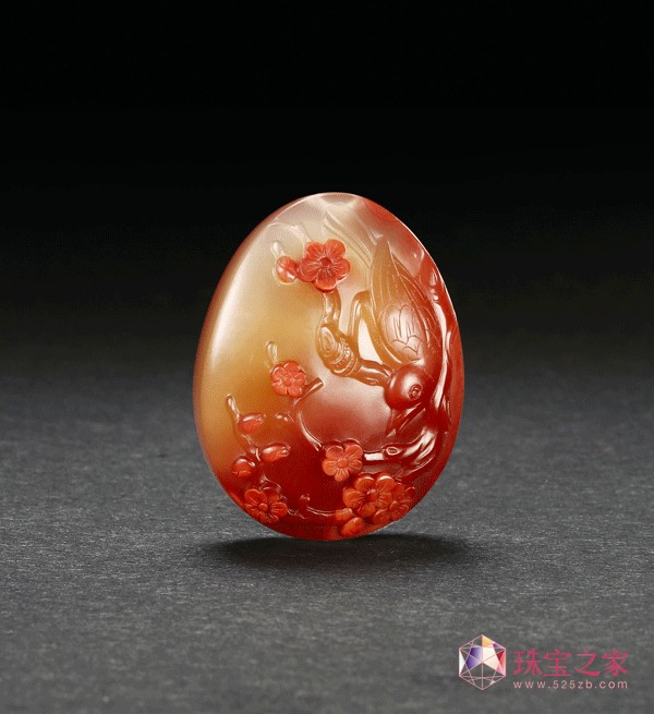 南紅瑪瑙喜上眉梢牌4.0×3.0×1.4cm無底價拍賣