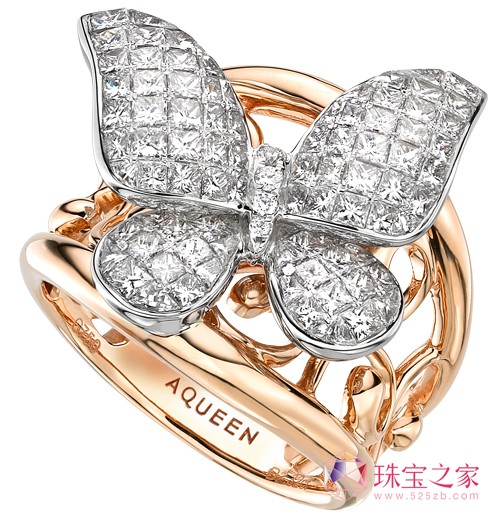 AQUEEN蝴蝶之吻戒指 公主方鉆及圓鉆