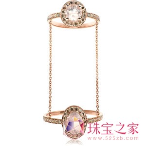Elise Dray珠寶系列嬉皮士侯爵戒環（18K玫瑰金/灰色鉆石/水晶）