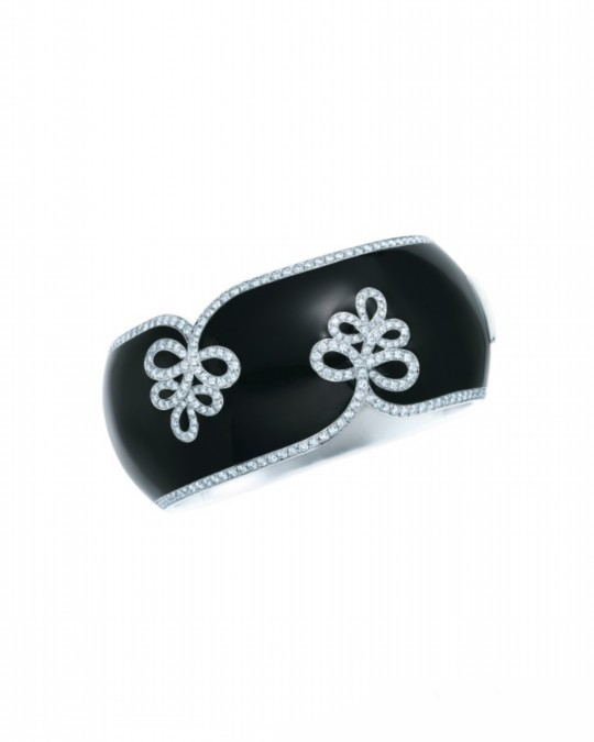 Tiffany & Co.蒂芙尼18K白金和黑色亮漆寬形手鐲