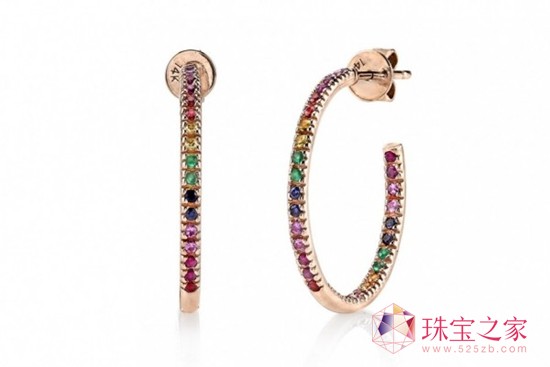 Sydney Evan 彩色藍寶石,紅寶石和祖母綠14克拉玫瑰金耳環(huán) Sydney Evan 彩色藍寶石,紅寶石和祖母綠14克拉玫瑰金耳環(huán)