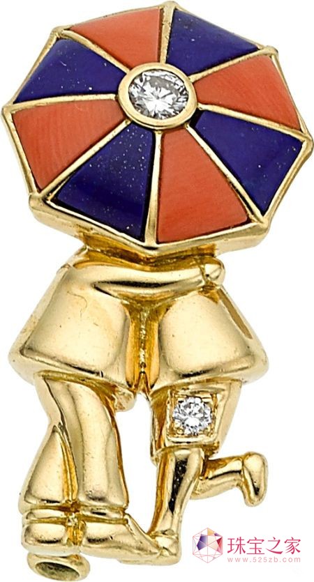 梵克雅寶（Van Cleef&Arpels），雕刻著金石和珊瑚的黃金胸針，估價(jià)3,000-4,000美元。